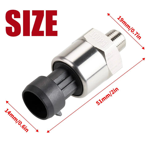 Stainless Steel 316 Pressure Transducer Sensor 100 Psi With 40 Inch Cable And One Eighth Inch NPT Connector size dimensions