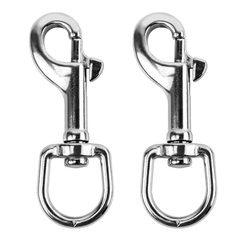 316 Stainless Steel Three And One Half Inch Swivel Eye Bolt Snap Hook 2 Pack Single Ended Trigger Clips front view