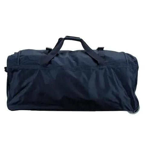 Front view of Soft Sided Rolling Duffel Bag 36 Inch Black With Heavy Duty Polyester Construction Inline Skate Wheels Retractable Hideaway Handle