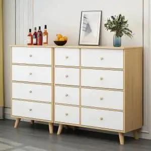 Wooden dresser with unfinished round wood drawer knobs 10 pack, mushroom shape cabinet hardware, installed on furniture