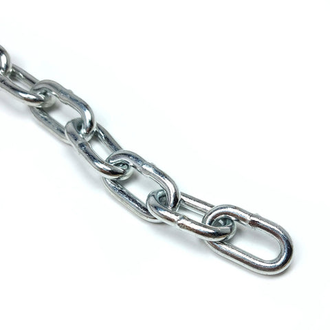 3/16-IN X 10-FT Heavy Duty Proof Coil Chain, Bright Zinc-Plated Metal Chain, 800lbs Safe Load Capacity, close view of steel links