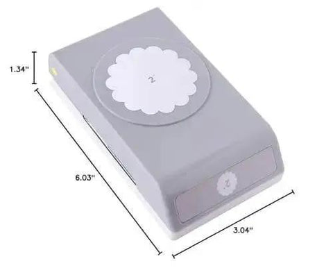 Side view of 2 Inch Scallop Circle Paper Punch For Scrapbooks And Card Making, Metal Craft Punch With Stackable Design That Locks Shut, Gray Finish