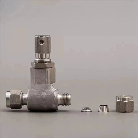 316L Stainless Steel MV Series Double Card Sleeve Metering Control Valve For Low Flow High Precision MV-1 angled view