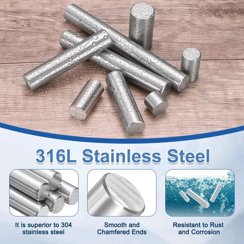 Durable 316L Stainless Steel Dowel Pins Set, 4 Pcs, 16mm Diameter By 30mm Length, Cylindrical Shelf Support Pins For Furniture And Cabinets