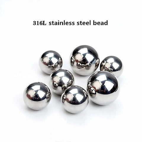 316L stainless steel balls in varying sizes, smooth and round, displayed on white background. Focus keyword: 100Pcs 0.3mm Solid 316L Stainless Steel Ball - Smooth Beads Round Balls