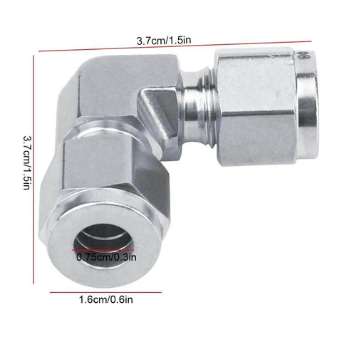 316 Stainless Steel Tube Pipe Connector With Quick Connection, 2-way fitting, corrosion-resistant for industrial projects, dimensions shown