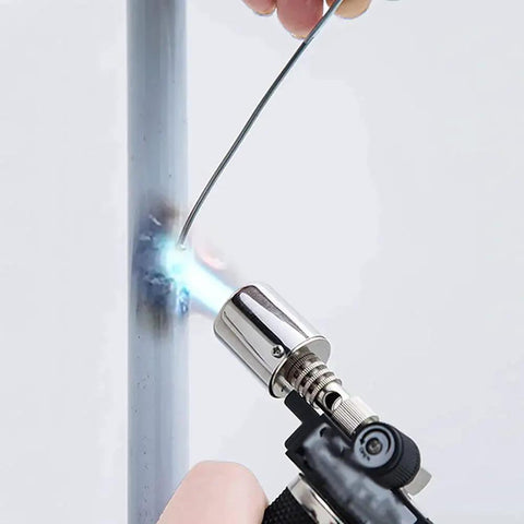 316L Stainless Steel Welding Wire for TIG GTAW Argon Arc Welding in use with torch, 2.5mm diameter, 100cm length