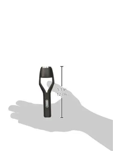 Arch Punch 1 Inch Heavy Duty Hole Punch Tool for scale next to human hand showing size at 5.1 inches, used for leather and softer metals.