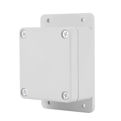 Weatherproof Electrical Junction Box 89x59x35mm IP65 Fire Retardant Enclosure side view, mounted, white ABS material