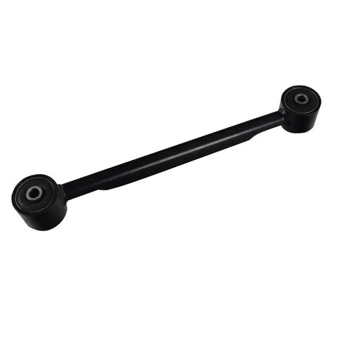 Pair Rear Trailing Upper Control Arms With Bushings For 2002 2009 Envoy Trailblazer SUVs And Saab 9 7X Ascender Direct Replacement Kit Without Air Suspension, view of single control arm with attached bushings, black metal