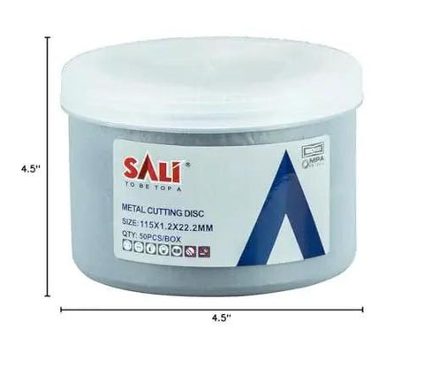 Container of 50 Pack 4.5 Inch Cut Off Wheels Thin 0.047 Inch For Metal Stainless On 7/8 Arbor, labeled 'Metal Cutting Disc'.