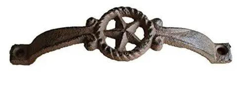 Set Of 10 Cast Iron Drawer Pulls In Dark Rustic Brown Finish With Black Three Quarter Inch Mounting Screws Included, star shaped handle