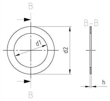 DIN 988 Shim Rings M25x35x0.1 A2 Stainless Steel 200 pcs diagram showing dimensions and side view.