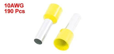 Pre Insulated Ferrule Terminals E6012 Kit 190 Piece Sleeve Connectors For 10 AWG Wire 6 Mm2 Cable Size Yellow Plastic And Metal Construction Durable DIY Friendly Crimp Ready For Auto Home And Workshop Electronics