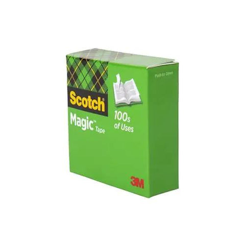 Box of Scotch Magic Tape with green packaging, showing 3M logo