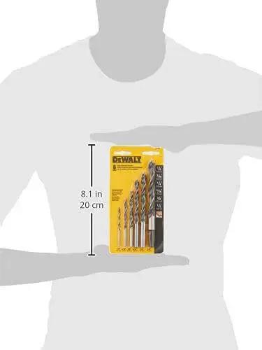 Brad Point Drill Bit Set For Wood And Metal 6 Piece DW1720 Pro Grade shown with packaging dimensions.