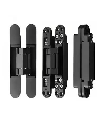 3 Pack Adjustable 180 Degree Silent Concealed Hinges In Black For Wooden Folding And Invisible Doors Hidden Cross Hinges 7 X 1.1 In 17.7 X 2.8 Cm Sleek Quiet Easy Fit Door Hardware Solution image showing front and side view