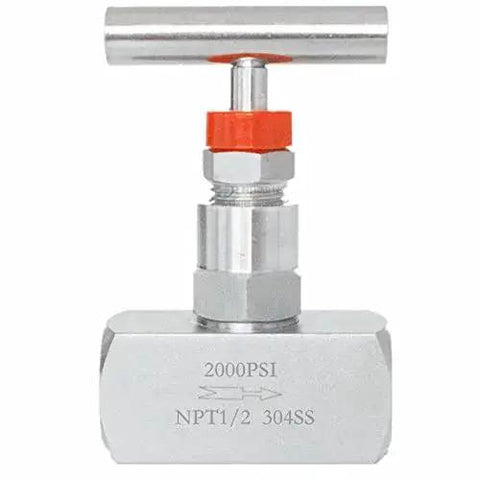 Stainless Steel Needle Valve With Half Inch NPT Connection High Pressure Up To 2000 PSI For Water Oil And Gas Instrument Gauge Valve Front View