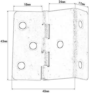 Diagram of Two Pack 43 By 17mm Zinc Alloy Cabinet Door Hinges, showing dimensions for Furniture Decor, Vintage Retro Style Hardware.