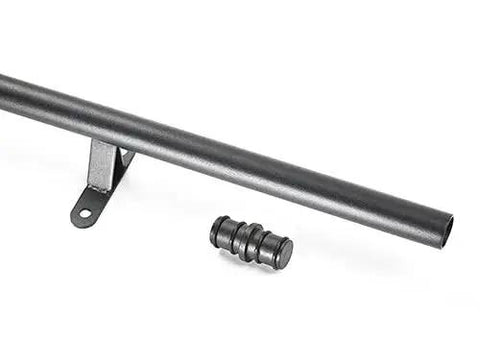 16Ft Rolling Ladder Hardware Sliding Rail Kit With Top Rollers And Braked Floor Wheels Full Metal Black Set For Cabinet Or Bookcase Installations Includes 4Ft Rails With Welded Brackets Rail Connectors End Caps Stops And Screws product showing metal rail and connector