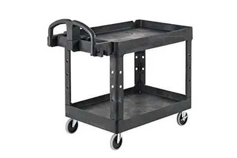 Two Shelf Foam Utility Cart With Lipped Shelves And Ergonomic Handle Black 500 Lb Capacity Durable Rolling Cart for various environments