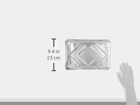 Quarter size aluminum foil cake pan measuring 9.4 inches, part of pack of 25 heavy duty and extra sturdy for bake sales and catering events.