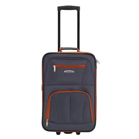 Expandable Softside Upright Luggage Set In Charcoal with 20-inch upright, telescoping handle, and inline skate wheels by Rockland
