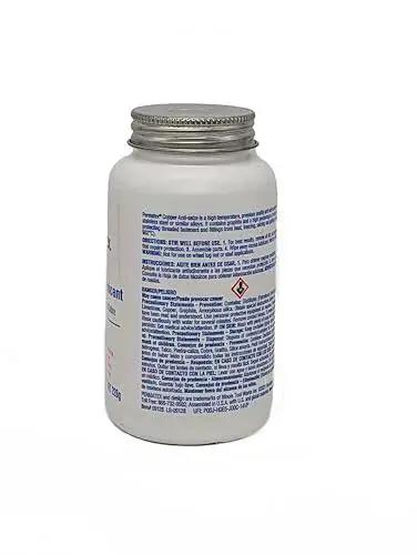 Copper Anti-Seize Lubricant 8 oz by Permatex bottle back view showing label details and safety information.
