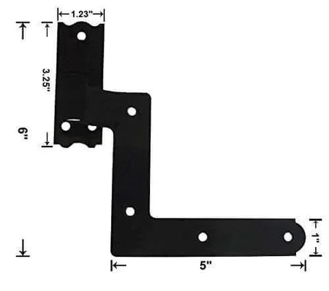 Steel Blind Shutter Hinge 1-1/16 Inch Offset For Wood Frames Or Brick Facades, Power Coated Black, side view with measurements