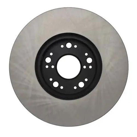 Front view of Centric Premium 120.44083 front brake rotor with silver braking surface and black center hub