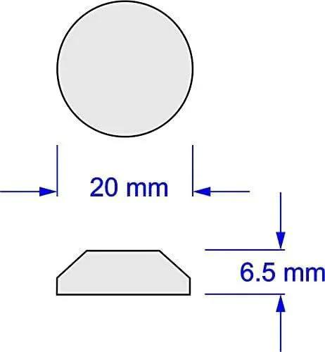 Ultra Quiet Door Bumpers 3 Pack 18 Pieces Peel And Stick Installation dimension diagram with 20mm diameter and 6.5mm height