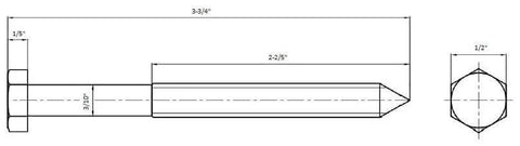 Diagram of bolt dimensions for 96 Inch Bent Strap Barn Door Hardware Kit In Satin Nickel With Steel Construction And All Mounting Hardware For Doors Up To 48 Inches Wide Durable 220 Lb Capacity ANSI BHMA A15614 Grade 1.