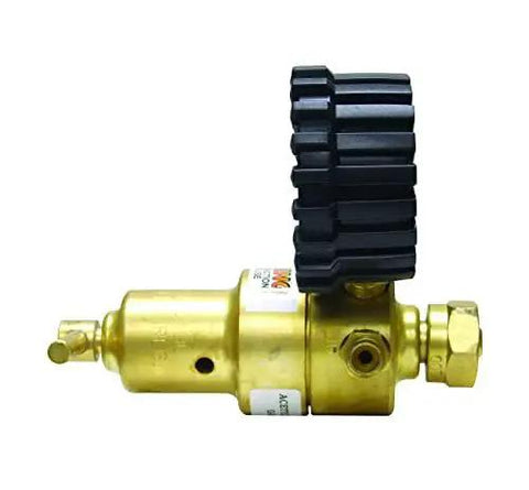 Centurion Series Acetylene Regulator with A Outlet Connection and 200 CGA Inlet for Gas Welding, brass body side view
