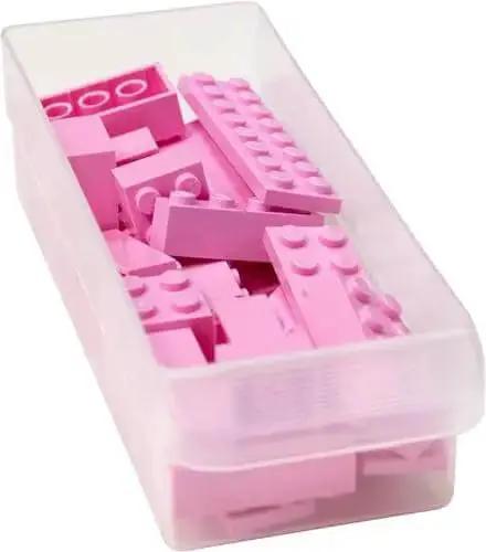 Clear plastic drawer filled with pink building bricks from the Heavy Duty Plastic Drawer Cabinet For Garage Organization And Craft Storage