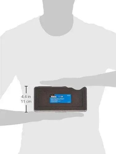 Person holding TKO Carbide Tipped Hole Cutter Kit 4 Piece Set With Smooth Start Pilot Bit And Carry Case, dimensions shown.