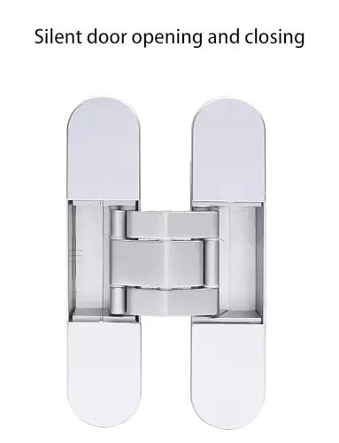 Front view of Concealed Three Way Adjustable Silent Hinges Set Hidden Door Hinges 180 Degree Opening 246mm X 34mm.