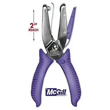 Two Inch Reach Hole Punch With Five Sixteenth Inch Round Hole Chrome And Purple Finish Ergonomic Soft Grip Handles