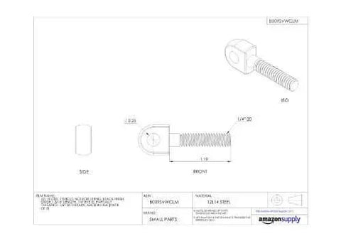 Blueprint of Black Oxide 12L14 Steel Latch Bolt 1/4-20 TPI, 3/4 Inch Thread Length, 1-3/4 Inch Overall Length, with dimensions and angles.