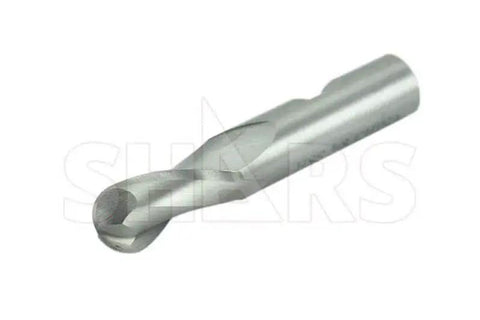 Side view of 3/4 Inch 2 Flute HSS Ball Nose End Mill Single End Weldon Shank Right Hand Regular Length 1-5/16 Inch Flute Diameter