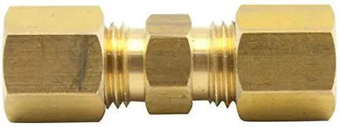 Side view of Brass Compression Tube Fitting Union Coupler 1/4 Inch OD To 1/4 Inch OD Pack Of 2 For Copper Aluminum And Thermoplastic Tubing