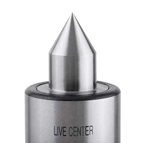 MT2 Morse Taper Live Center for Wood Lathe, heavy duty tailstock live center with 60 degree point, T10 steel cone, triple bearing visible close-up