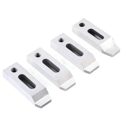 Stainless Steel Wire EDM Jig Holder Set 4 Piece For Precision Fixture Board And Woodworking Joinery Clamping Leveling Tool With M8x1.25 Screws Easy To Use And Pro Grade Durability, showing four metal holders.