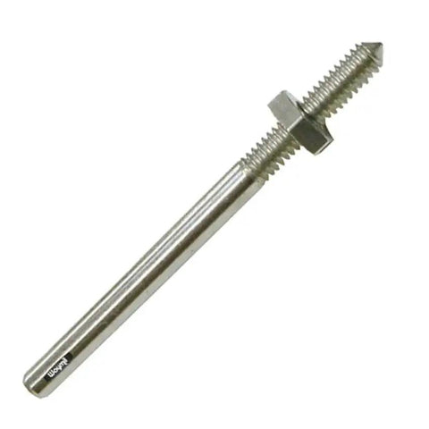 Nickel-plated steel Mini Threaded Mandrel With W Nut Straight Thread Three Piece Set for rotary tools, 3/32 inch shank, front view.