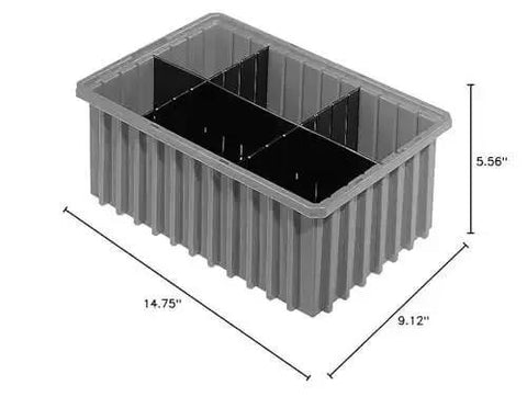 Heavy Duty Plastic Slotted Dividable Modu Box Stackable Grid Storage Tote Container 16.5 Inch Long 10.9 Inch Wide 6 Inch High 8 Pack Gray