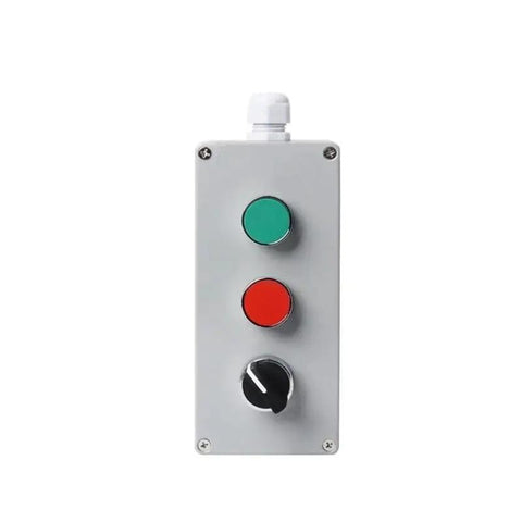 Front view of DIY Metal Push Button Control Box Explosion Proof Junction Box Emergency Start Reset Three Pole 3P Switch Enclosure
