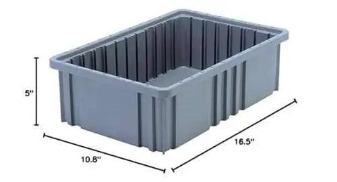 Heavy Duty Dividable Grid Part Organizer Bins 12 Pack for Small to Medium Parts, 16.5 x 10.9 x 5 Inches, empty bin front angle view