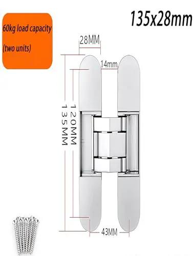 Adjustable 180 Degree No-Squeak Silent Concealed Hinge 135x28mm with multi-directional adjustment for wooden and folding doors.