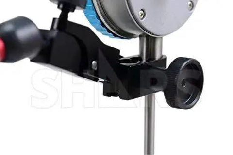 Close-up of 176 Lbs Magnetic Base Indicator Holder With Speed Set Fine Adjustment For Pro Grade Precise Setup And Quick Dial Indicator Alignment Includes One Inch Dial Indicator With One Thousandth Inch Resolution Model 3033111S For Milling And Machining.