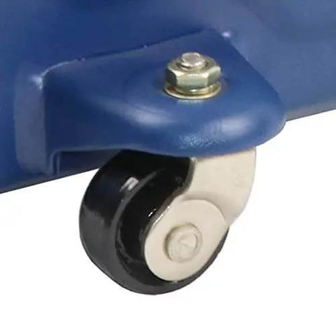 Close-up of caster wheel on Beefy 2 Ton Trolley Jack For Cars And SUVs, Heavy Duty Hydraulic Floor Jack With Safety Valve.