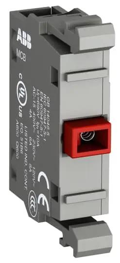1-NC Modular Snap-On Block for Push Button Switches, gray unit with red terminal, IP66 IP67 IP69K rated for industrial panels